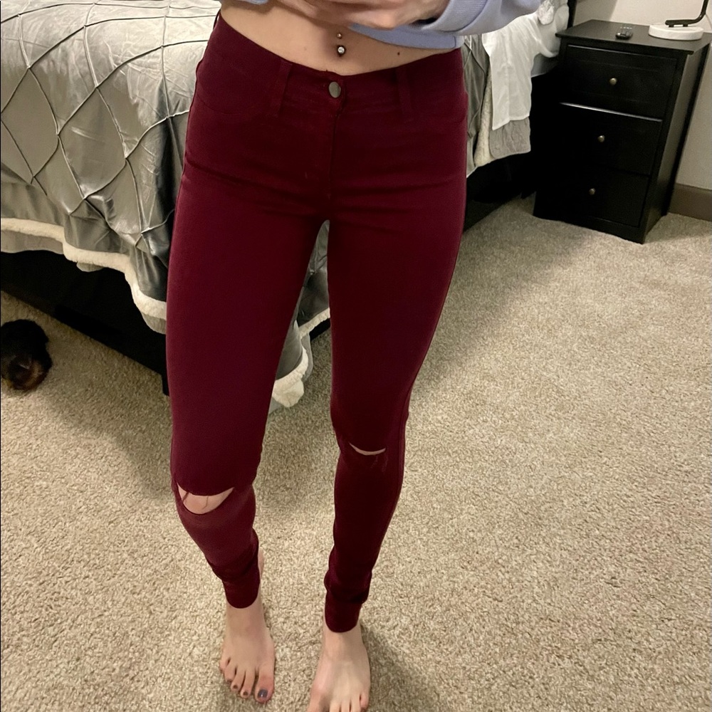 Fashion Nova NWT red high waisted jeans ripped knees size 3